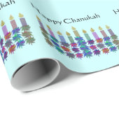 Papier Cadeau Fleurs décoratives Chanukah Menorah (Coin rond)