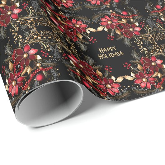 Papier Cadeau Fleurs décoratives rouges Papier d'enveloppement d (Coin rond)