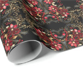 Papier Cadeau Fleurs décoratives rouges Papier d'enveloppement d (Coin rond)