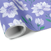 Papier Cadeau Fleurs d'encre sur Lavender (Coin rond)