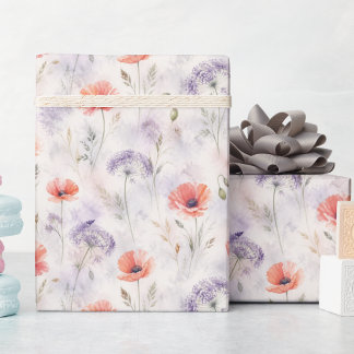 Papier Cadeau Fleurs des Champs et Pavots au Paste