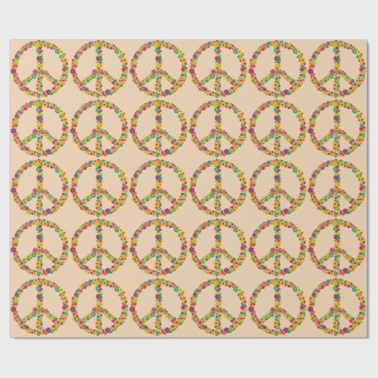 Papier Cadeau Fleurs des signes de paix hippie (Plat)