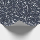 Papier Cadeau Fleurs d'Hibiscus blanc en fleurs sur bleu marine (Coin)