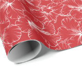 Papier Cadeau Fleurs d'Hibiscus blanc en fleurs sur le rouge (Coin rond)