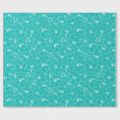 Papier Cadeau Fleurs d'Hibiscus blanc en fleurs sur Turquoise (Plat)