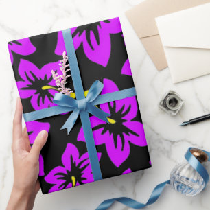 Papier Cadeau Fleurs d'hibiscus hawaïens violets tropicaux