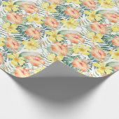 Papier Cadeau Fleurs d'Hibiscus Jaunes Pêche Tropicale (Coin)