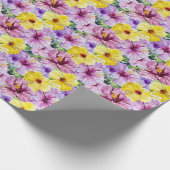 Papier Cadeau Fleurs d'Hibiscus Rose et Jaune (Coin)