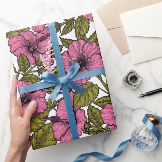 Papier Cadeau Fleurs d'hibiscus roses (Cadeaux)
