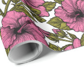 Papier Cadeau Fleurs d'hibiscus roses (Coin rond)