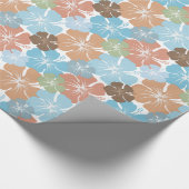 Papier Cadeau Fleurs d'Hibiscus vert de Pêche bleu tropical oran (Coin)