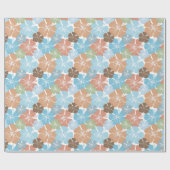 Papier Cadeau Fleurs d'Hibiscus vert de Pêche bleu tropical oran (Plat)