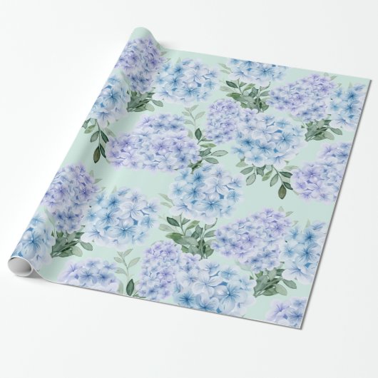Papier Cadeau Fleurs d'hydrangée bleue (Déroulé)