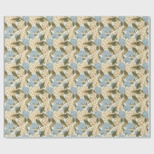 Papier Cadeau Fleurs d'Hydrangée Bleue et Blanche, et Feuilles v (Plat)