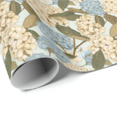 Papier Cadeau Fleurs d'Hydrangée Bleue et Blanche, et Feuilles v (Coin rond)
