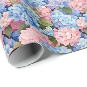 Papier Cadeau Fleurs d'Hydrangée rose et bleu sans joint (Coin rond)