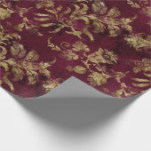 Papier Cadeau Fleurs d'or Abstraites en rouge (Coin)