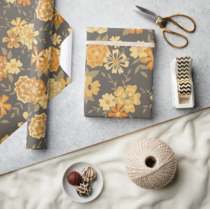 Papier Cadeau Fleurs d'oranges de moutarde Vins verts Motifs flo