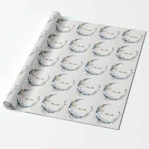 Papier Cadeau Fleurs d'orchidée blanche Boho Lune bleue Élégante