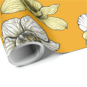 Papier Cadeau Fleurs d'orchidées jaune et blanc (Coin rond)