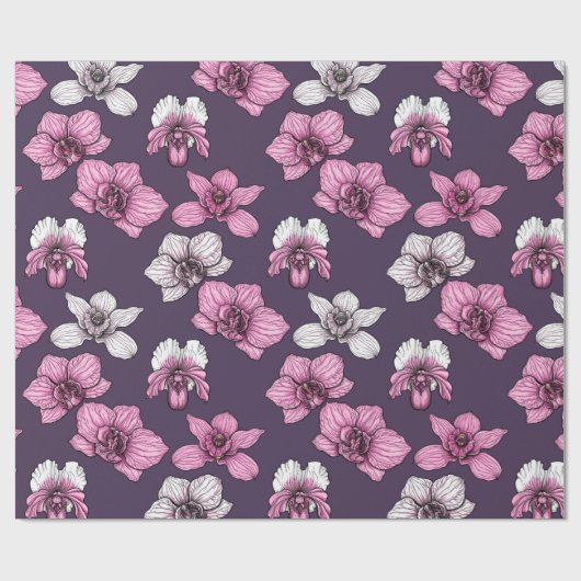 Papier Cadeau Fleurs d'orchidées roses (Plat)