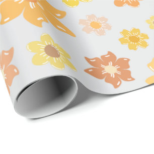 Papier Cadeau Fleurs dorées d'automne douillettes gris clair
