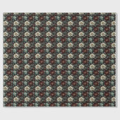 Papier Cadeau Fleurs dorées foncées sur fond noir (Plat)