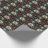 Papier Cadeau Fleurs dorées foncées sur fond noir (Coin)
