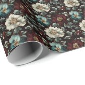 Papier Cadeau Fleurs dorées foncées sur fond noir (Coin rond)