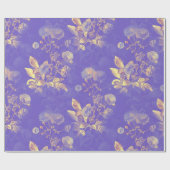Papier Cadeau Fleurs dorées rétro sur violet (Plat)