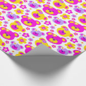 Papier Cadeau Fleurs d'ours en peluche jaune rose filles emballa (Coin)