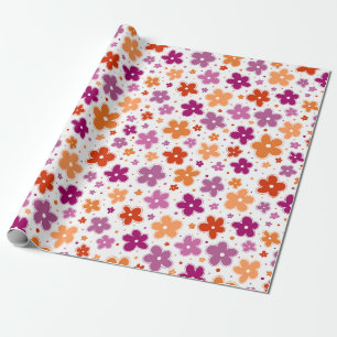 Papier Cadeau Fleurs Drapeau de fierté lesbienne Doodle rose rou