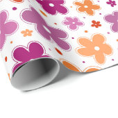 Papier Cadeau Fleurs Drapeau de fierté lesbienne Doodle rose rou (Coin rond)