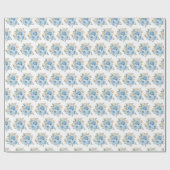 Papier Cadeau Fleurs élégantes bleu poussiéreux argent (Plat)