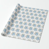 Papier Cadeau Fleurs élégantes bleu poussiéreux argent (Déroulé)