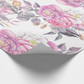 Papier Cadeau Fleurs élégantes grises de roses de pays de rose (Coin)