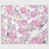 Papier Cadeau Fleurs élégantes grises de roses de pays de rose (Plat)