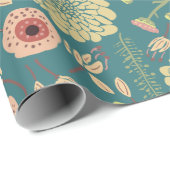 Papier Cadeau Fleurs élégantes Pink Green Motif Floral (Coin rond)