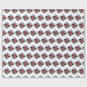 Papier Cadeau Fleurs élégantes rouges et argentées (Plat)