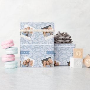 Papier Cadeau Fleurs en dentelle bleue personnalisées Élégant Ro