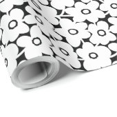 Papier Cadeau Fleurs en gras - Blanc sur Noir (Coin rond)