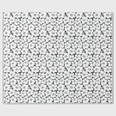 Papier Cadeau Fleurs en gras - Blanc sur Noir (Plat)