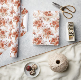 Papier Cadeau Fleurs en terre cuite et Roses d'argile d'aquarell