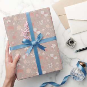 Papier Cadeau Fleurs esquissées sur fond brun clair