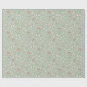 Papier Cadeau Fleurs esquissées sur fond vert clair (Plat)
