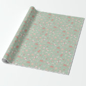 Papier Cadeau Fleurs esquissées sur fond vert clair (Déroulé)