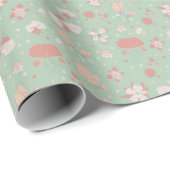 Papier Cadeau Fleurs esquissées sur fond vert clair (Coin rond)
