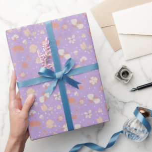 Papier Cadeau Fleurs esquissées sur fond violet clair
