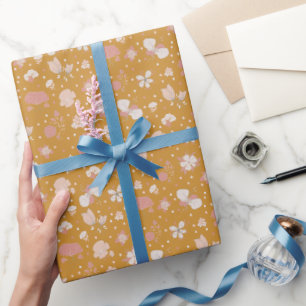 Papier Cadeau Fleurs esquissées sur orange