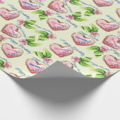 Papier Cadeau Fleurs et biscuits glacés Ajouter le nom Anniversa (Coin)